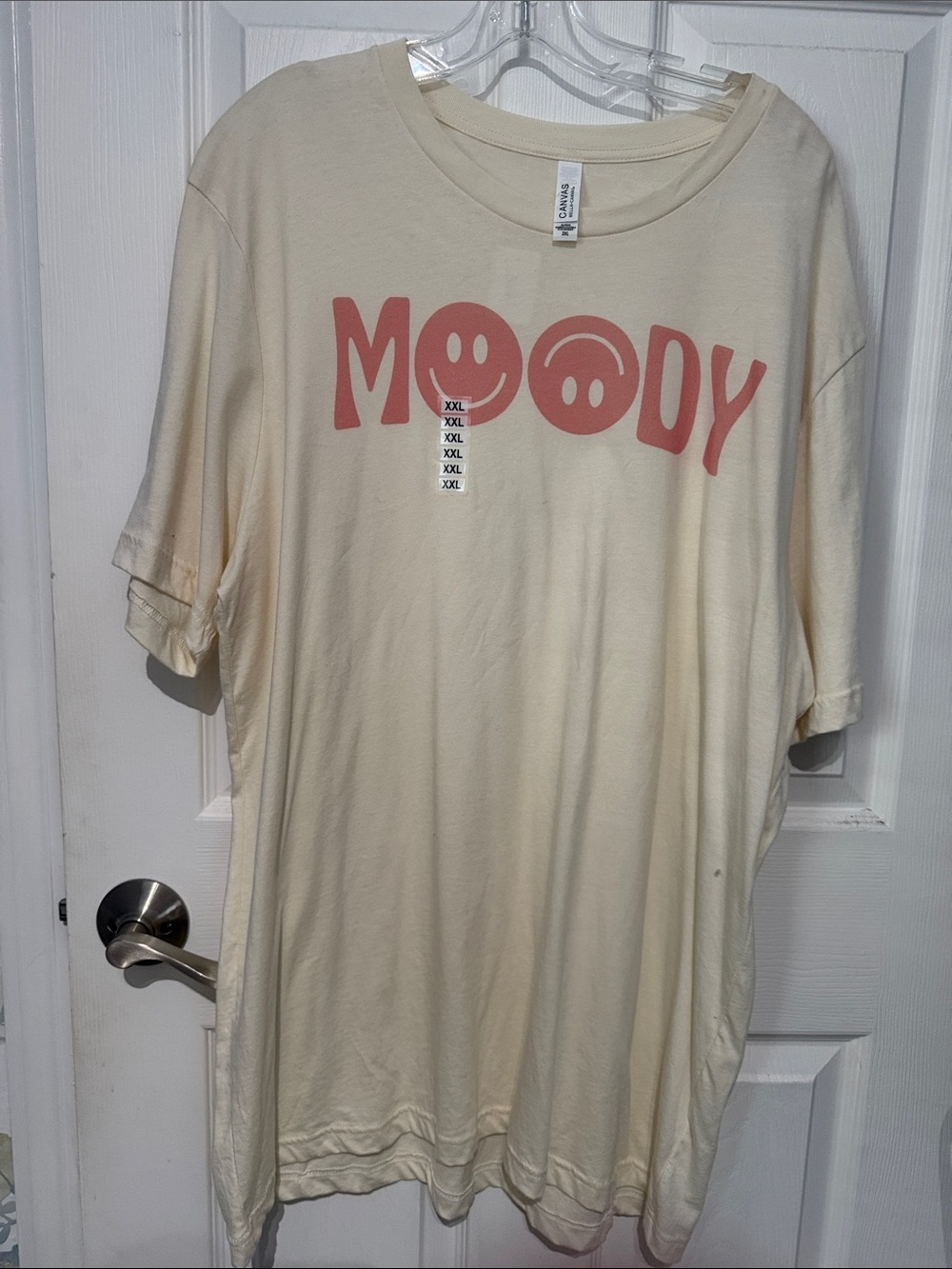 Bella Canvas Short Sleeve Tee in Cream with Graphic - "Moody" Size XXL